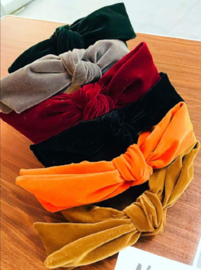 Girls Large Velvet Bow Headband (6 Color Options)