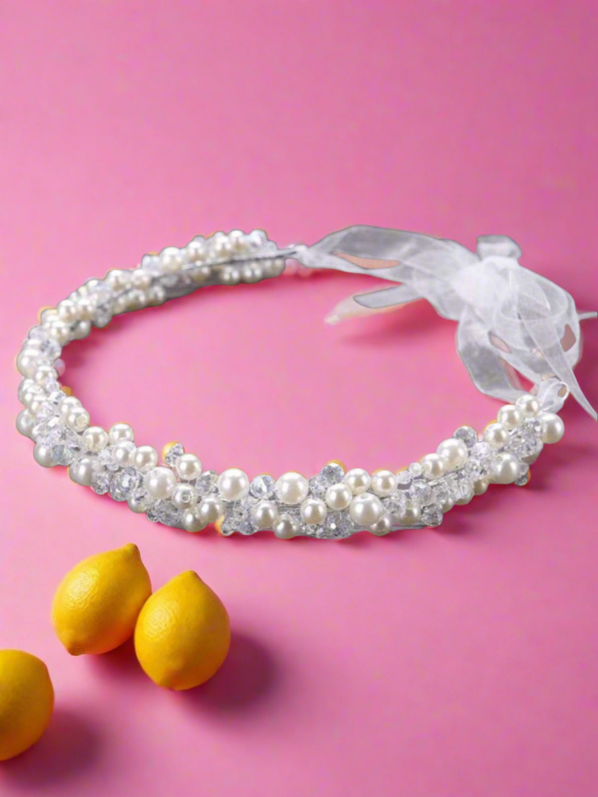 Girls Pearl Clear Crystal Beaded Headband