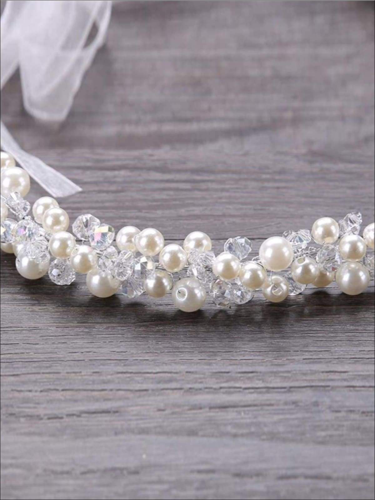 Girls Pearl Clear Crystal Beaded Headband