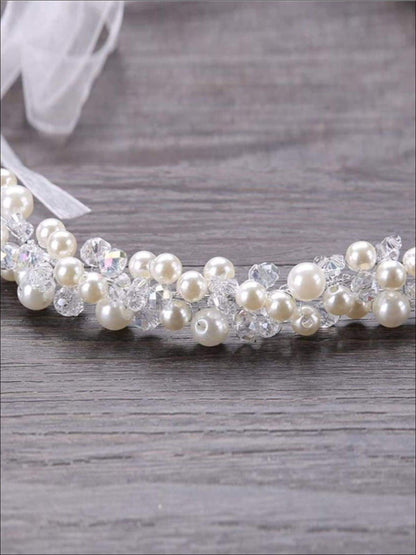 Girls Pearl Clear Crystal Beaded Headband