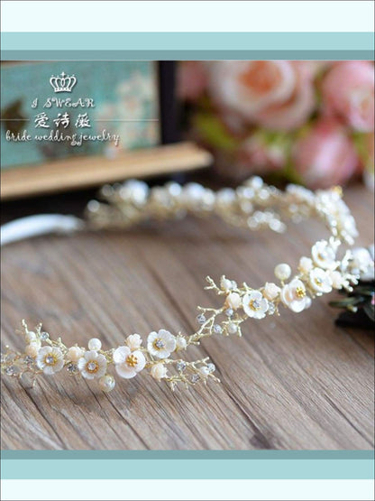 Girls Pearl, Rhinestone and Flower Headband