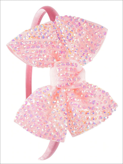 Girls Princess Rhinestone Embellished Bow Headband