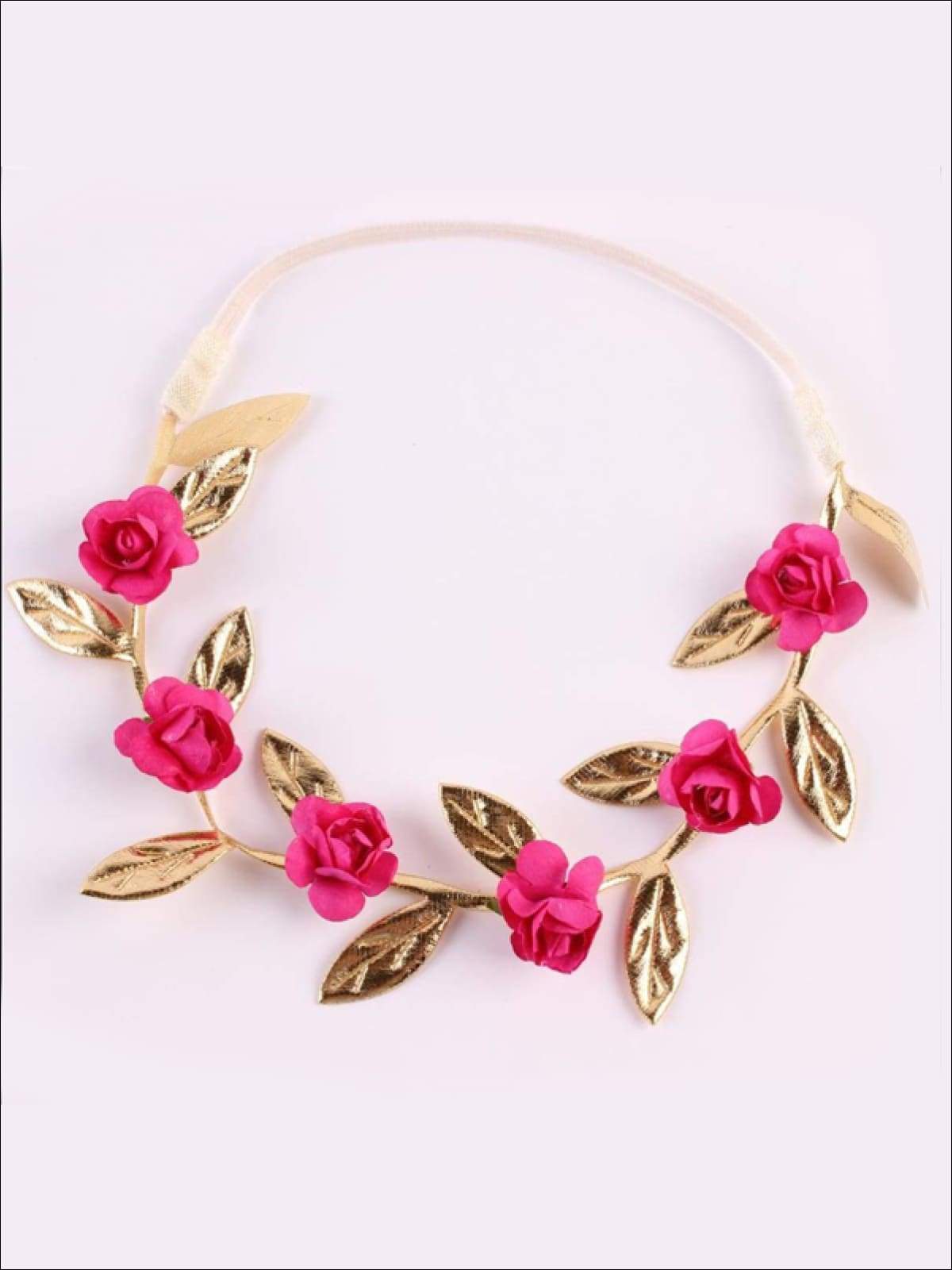 Girls Rose and Gold Leaf Flower Halo