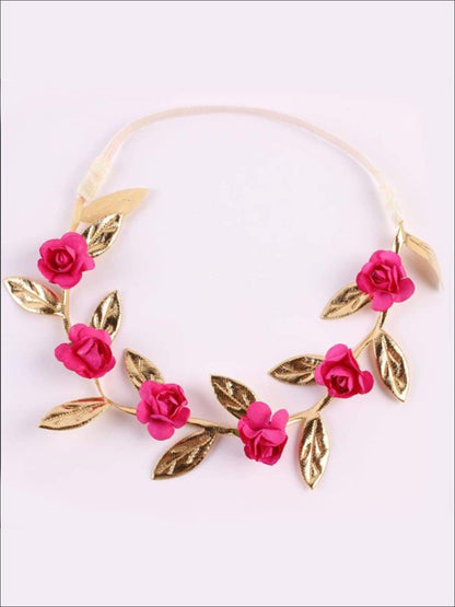 Girls Rose and Gold Leaf Flower Halo