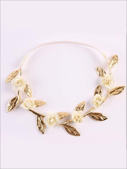 Girls Rose and Gold Leaf Flower Halo