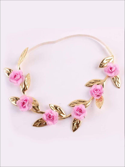 Girls Rose and Gold Leaf Flower Halo