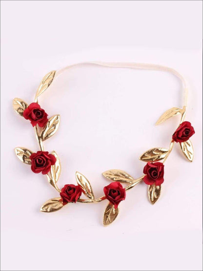 Girls Rose and Gold Leaf Flower Halo