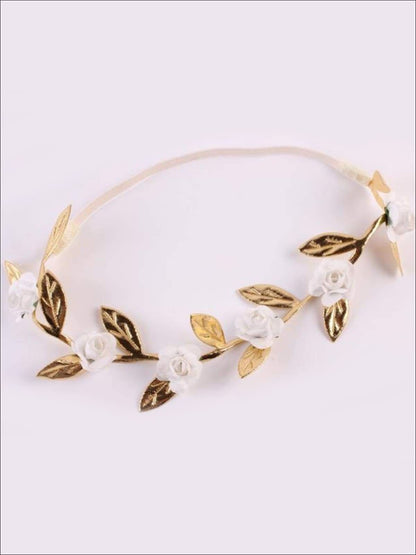 Girls Rose and Gold Leaf Flower Halo