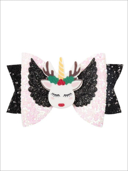 Girls Shiny Glitter Elk Unicorn Hair Bow