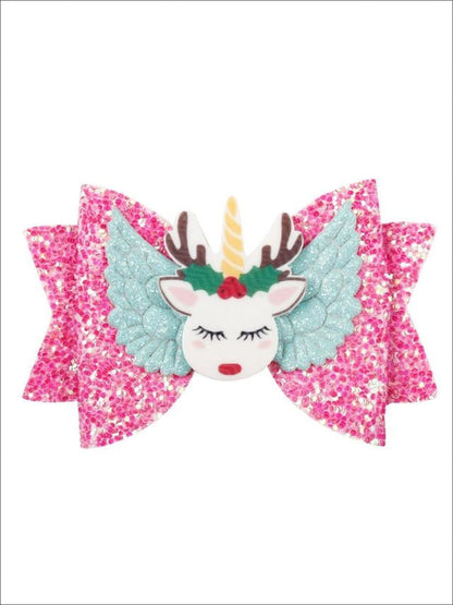 Girls Shiny Glitter Elk Unicorn Hair Bow