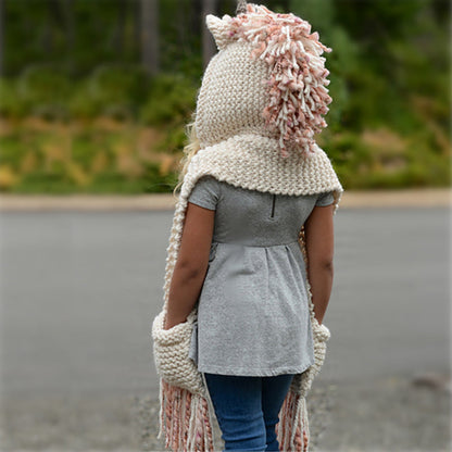 Girls Knitted Unicorn Winter Hat Hooded Scarf