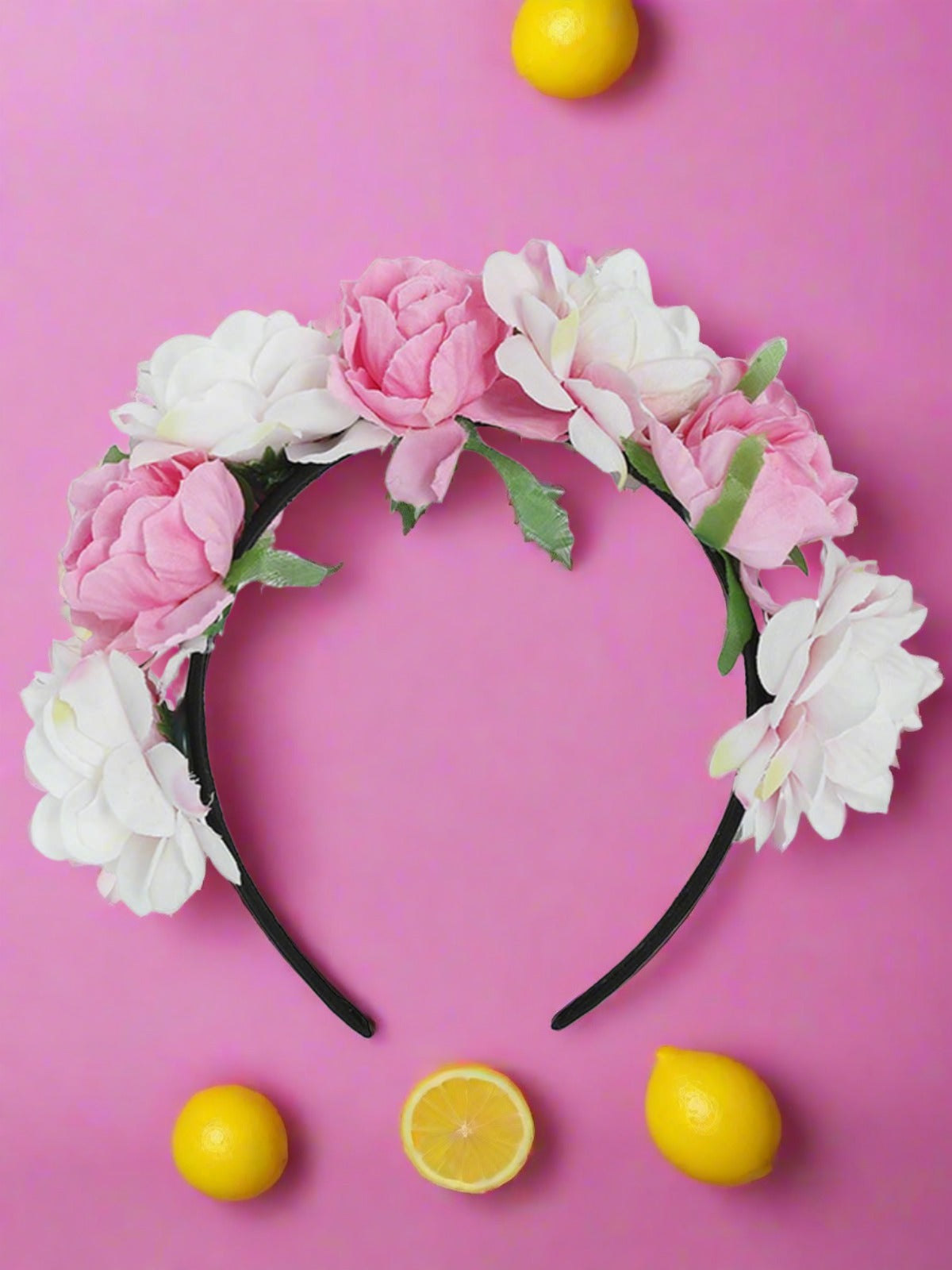Girls White and Pink Rose Headband