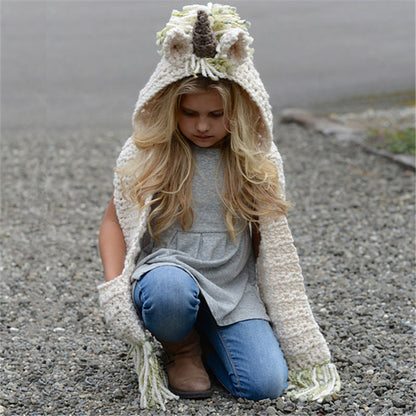 Girls Knitted Unicorn Winter Hat Hooded Scarf