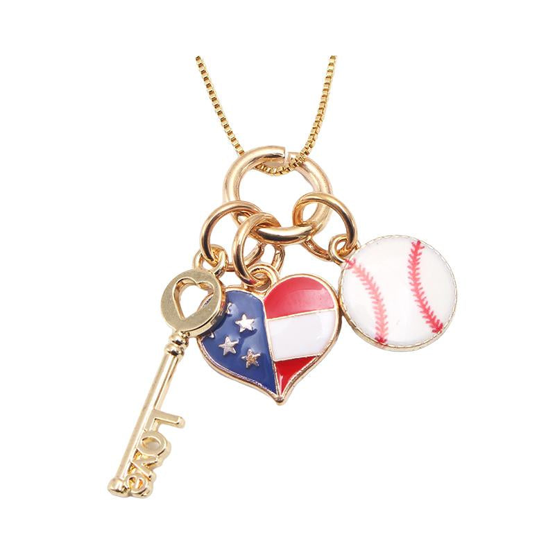 Kid Girl Independence Day Love Heart Pendant Necklace