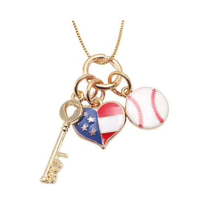 Kid Girl Independence Day Love Heart Pendant Necklace