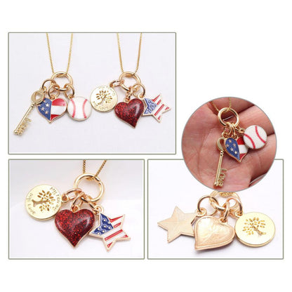 Kid Girl Independence Day Love Heart Pendant Necklace
