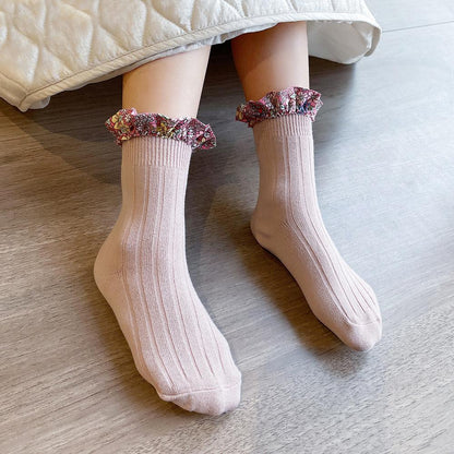 Girl Socks Foral Trim Wholesale 01961271