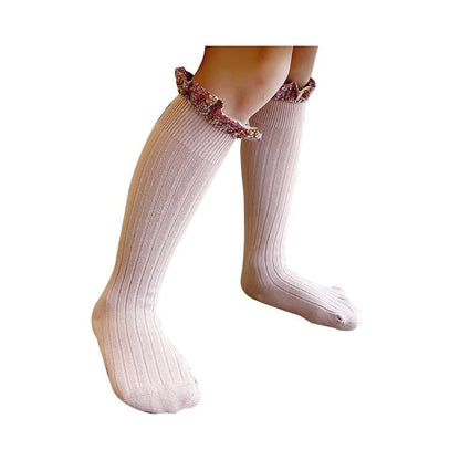Kid Girl Floral Trim Knee High Socks