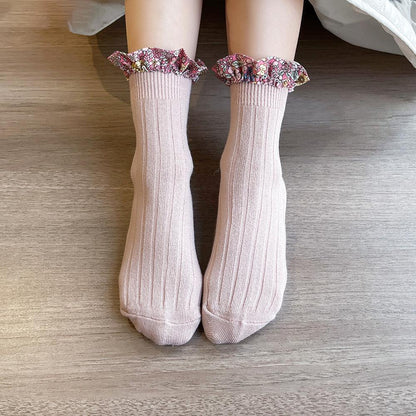Girl Socks Foral Trim Wholesale 01961271