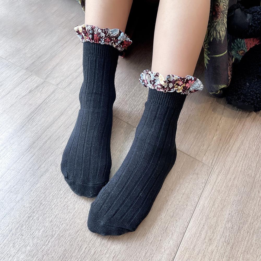 Girl Socks Foral Trim Wholesale 01961271