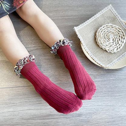 Girl Socks Foral Trim Wholesale 01961271