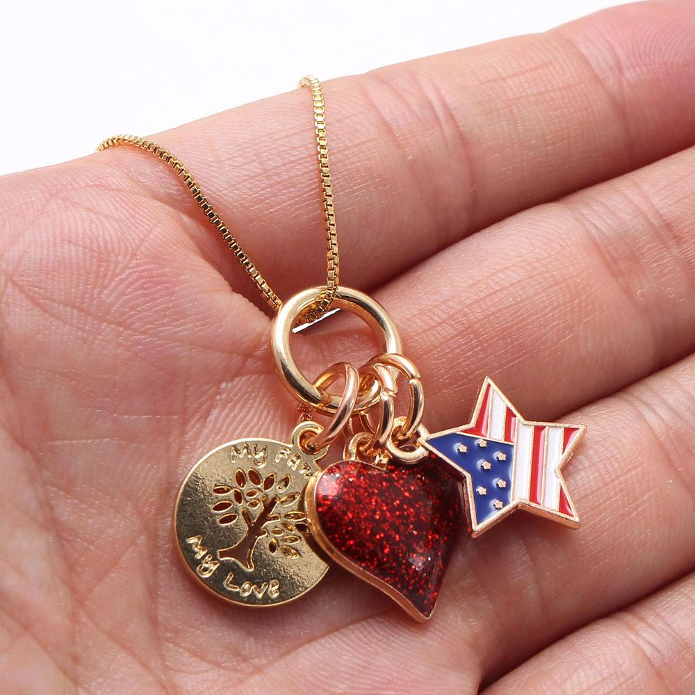 Kid Girl Independence Day Love Heart Pendant Necklace