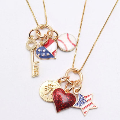 Kid Girl Independence Day Love Heart Pendant Necklace