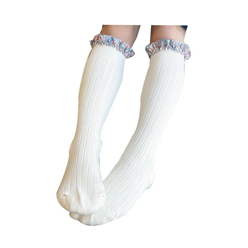 Kid Girl Floral Trim Knee High Socks