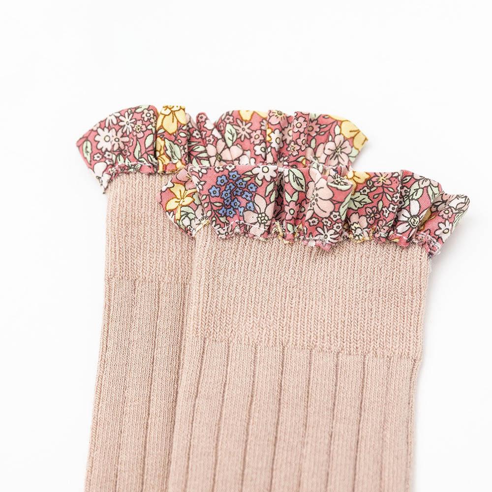 Kid Girl Floral Trim Knee High Socks