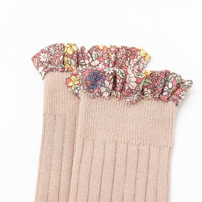 Kid Girl Floral Trim Knee High Socks