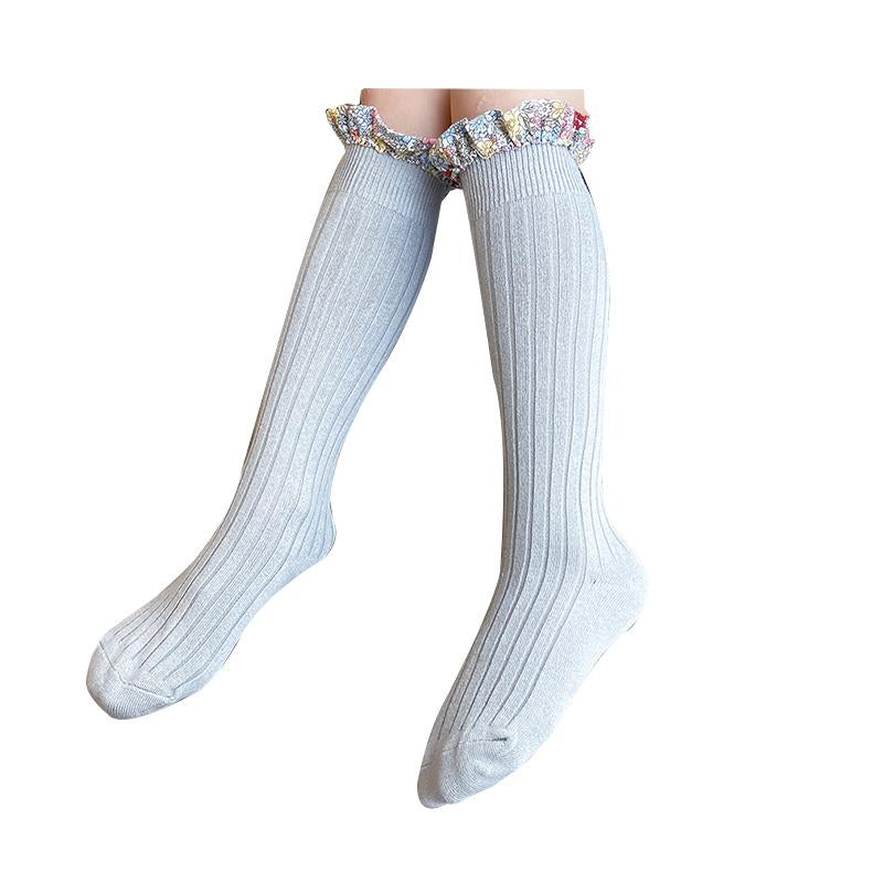 Kid Girl Floral Trim Knee High Socks