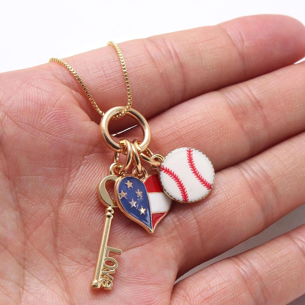 Kid Girl Independence Day Love Heart Pendant Necklace