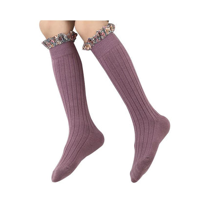 Kid Girl Floral Trim Knee High Socks