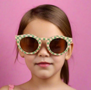 New Cute Girls Checkerboard Colored Round Glasses