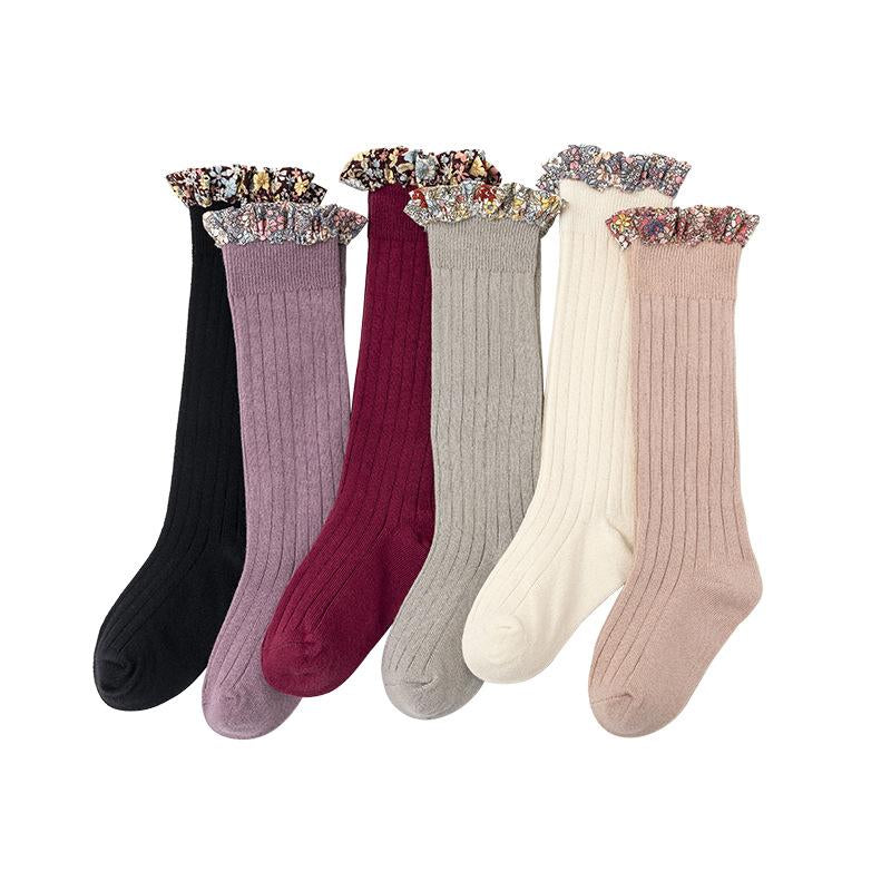 Kid Girl Floral Trim Knee High Socks