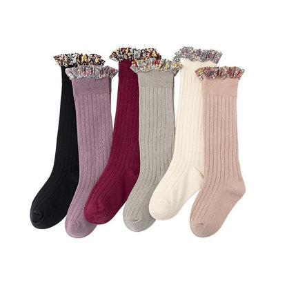Kid Girl Floral Trim Knee High Socks