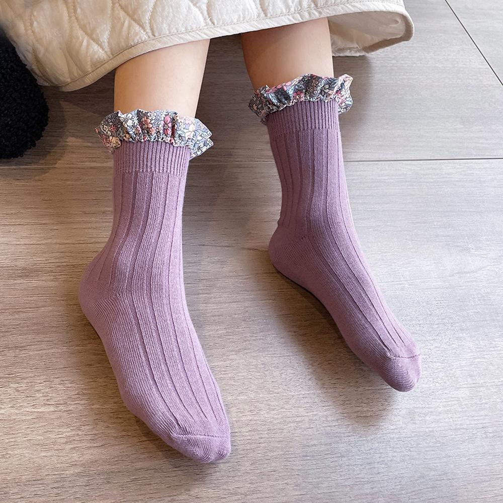 Girl Socks Foral Trim Wholesale 01961271