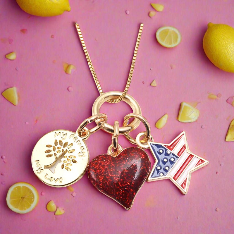 Kid Girl Independence Day Love Heart Pendant Necklace