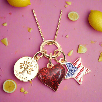 Kid Girl Independence Day Love Heart Pendant Necklace