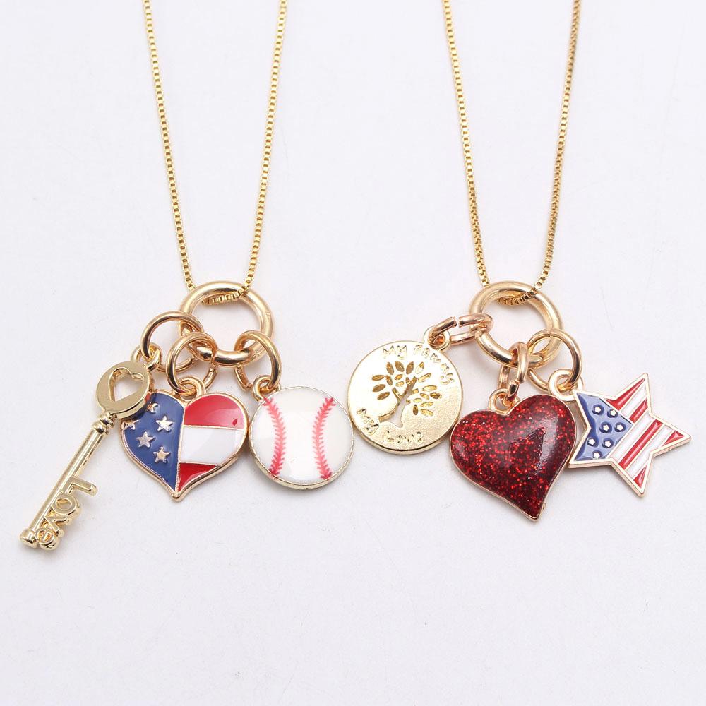 Kid Girl Independence Day Love Heart Pendant Necklace