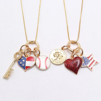 Kid Girl Independence Day Love Heart Pendant Necklace
