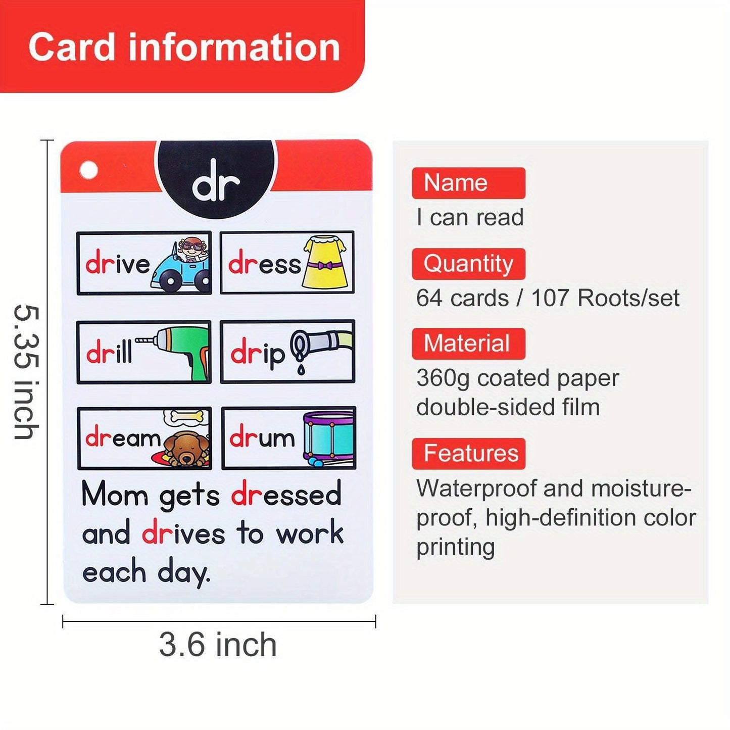 Kids' Montessori Read Phonics Learning Flashcards English Words Cards