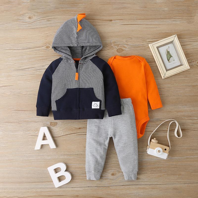 Baby Zipper Three-piece Long Sleeve Pants Set