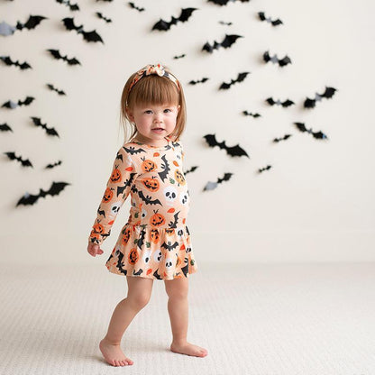 Children's Wear Long Sleeve Bat Pumpkin Halloween Dress