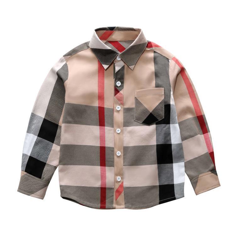 Children's Lapel Long Sleeve Plaid Shirt