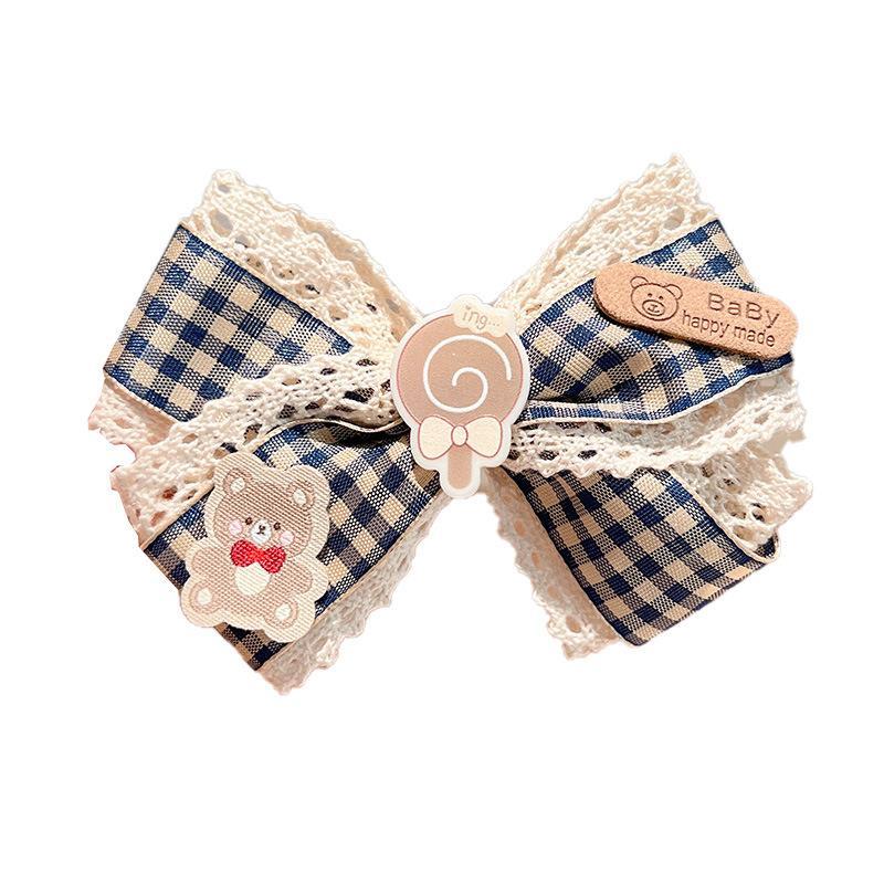 Children's Bow Hairpin Lace Plaid Fabric Headdress