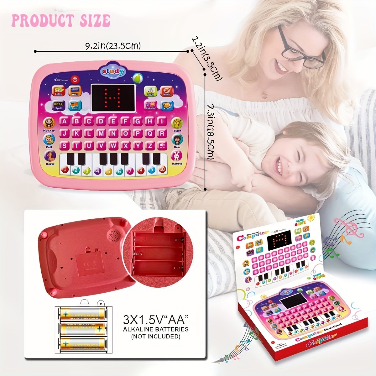 Tablet Toddler Learning Pad With LED Screen, Teaching Alphabet Numbers Word Music Math Early Development Interactive Electronic Toy For Boys & Girls