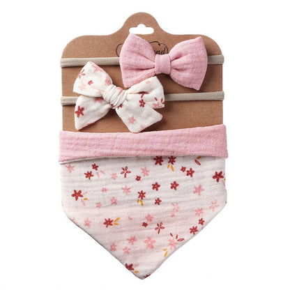Baby's Triangle Towel Waterproof Bib Bow Headband Set
