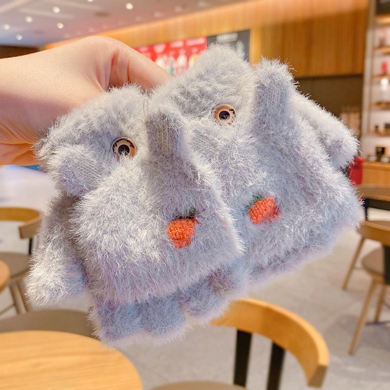 Children's Thickened Warm Half Flip Gloves