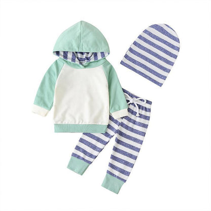 Long Sleeve Sweat Suit Striped Hooded Jacket Pants Two-Piece Set